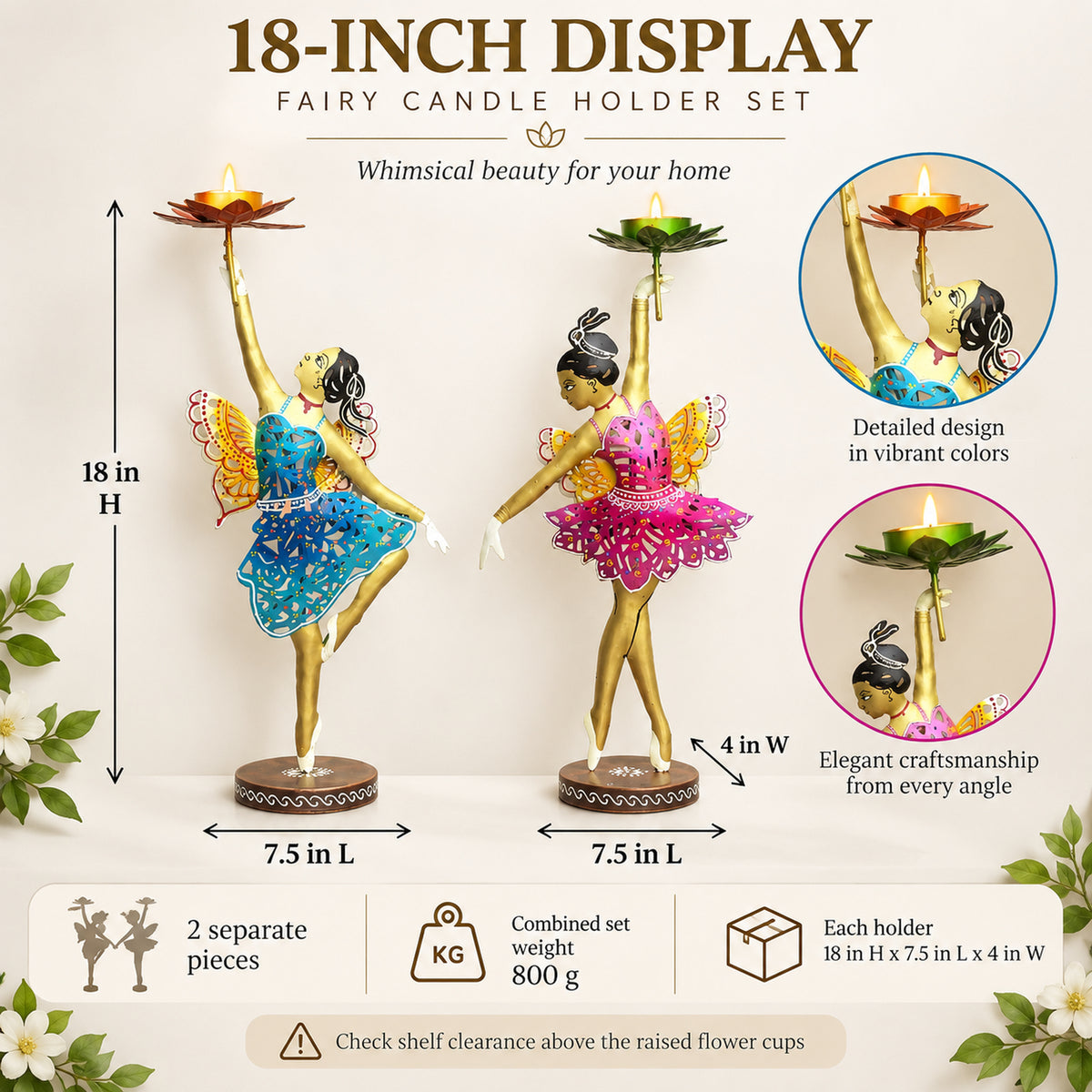 Fairy Tealight Candle Holder Set of 2 | Iron Decorative Candle Stand for Home Decor