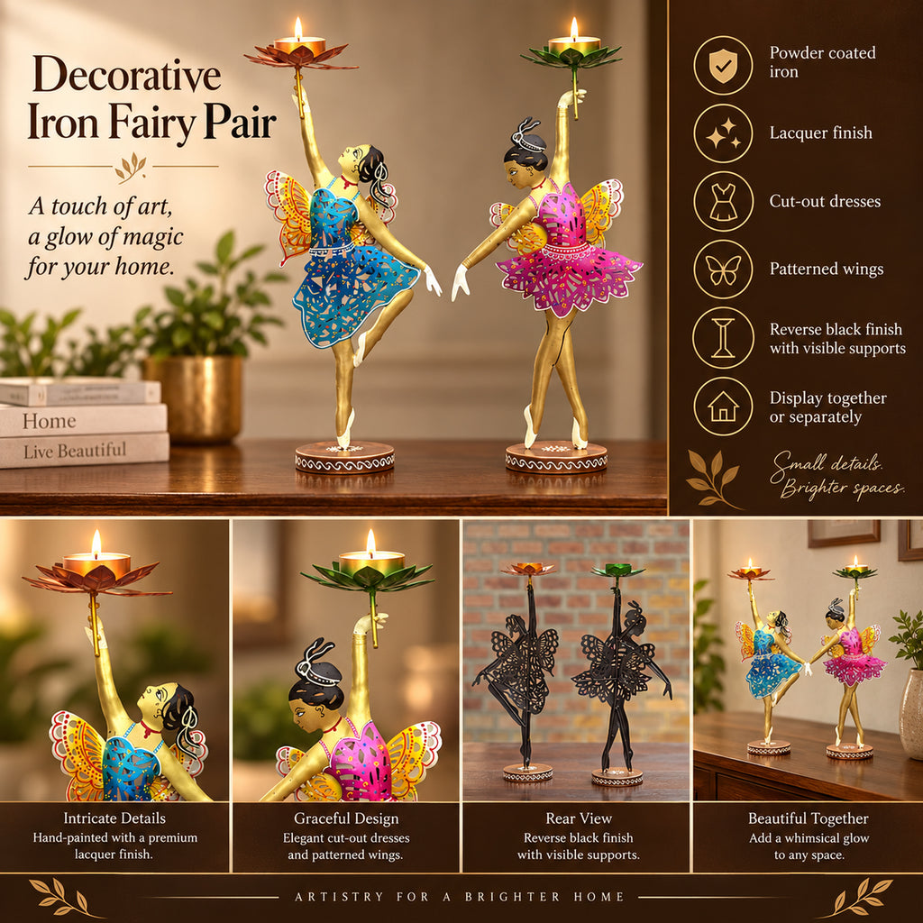 Fairy Tealight Candle Holder Set of 2 | Iron Decorative Candle Stand for Home Decor