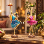 Iron Fairy Tealight Candle Holders Set of 2, Multicolour