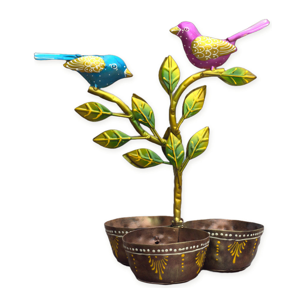Iron Dry Fruit Bowl Stand with Bird Tree, 3 Bowls, 12 Inch