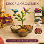 Iron Dry Fruit Bowl Stand with Bird Tree, 3 Bowls, 12 Inch