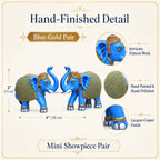 Blue Gold Mini Elephant Showpiece Pair, Car Dashboard, 3 Inch
