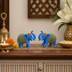 Blue Gold Mini Elephant Showpiece Pair, Car Dashboard, 3 Inch