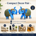 Blue Gold Mini Elephant Showpiece Pair, Car Dashboard, 3 Inch