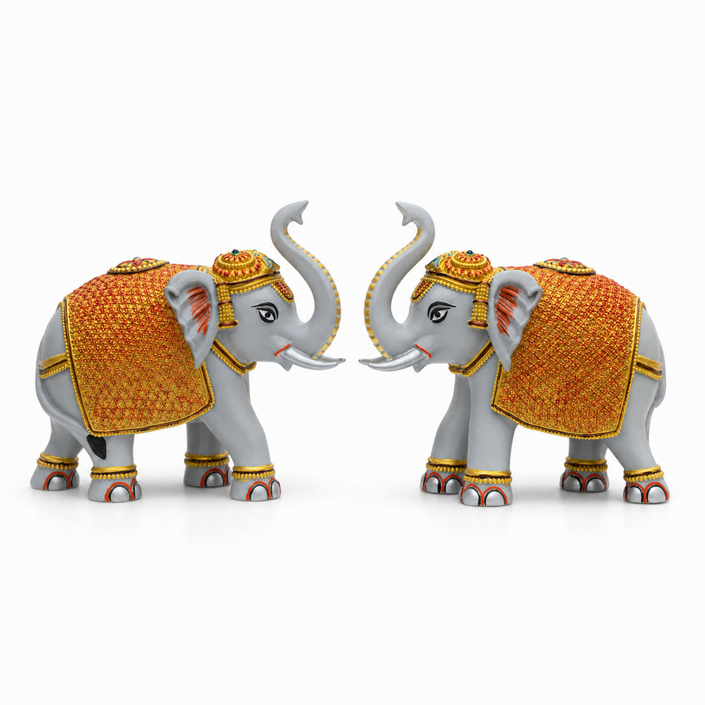 Grey Gold Mini Elephant Showpiece Pair, Car Dashboard, 3 Inch