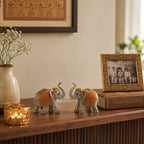Grey Gold Mini Elephant Showpiece Pair, Car Dashboard, 3 Inch