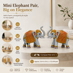 Grey Gold Mini Elephant Showpiece Pair, Car Dashboard, 3 Inch