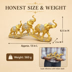 Gold Elephant Family Showpiece, 3 Elephants, Resin, 13 Inch