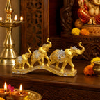 Gold Elephant Family Showpiece, 3 Elephants, Resin, 13 Inch