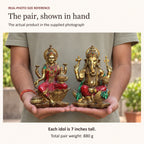 Red Gold Lakshmi Ganesh Idol Set of 2, Polyresin Murti, 7 Inch