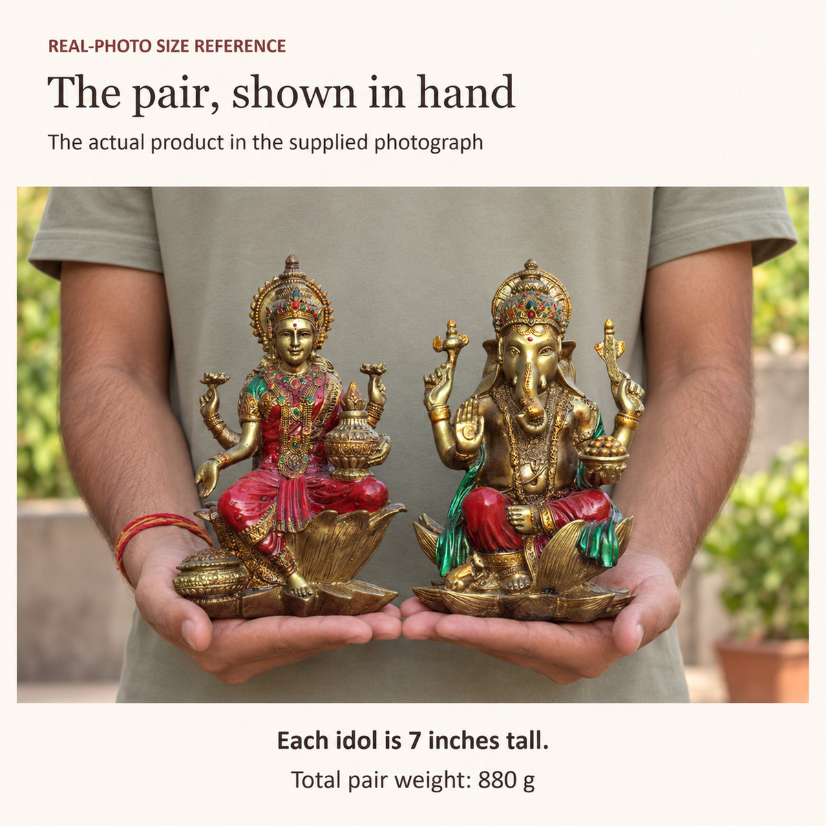 Red Gold Lakshmi Ganesh Idol Set of 2, Polyresin Murti, 7 Inch