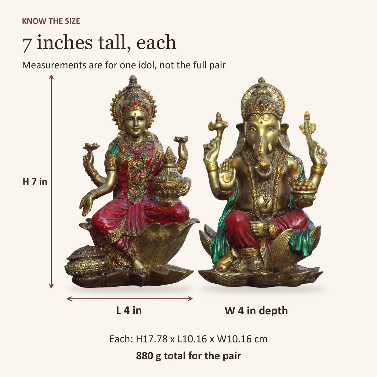 Red Gold Lakshmi Ganesh Idol Set of 2, Polyresin Murti, 7 Inch