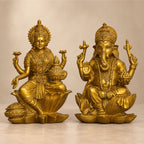 Antique Gold Laxmi Ganesh Idol Set of 2, Polyresin Murti, 7 Inch