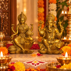 Antique Gold Laxmi Ganesh Idol Set of 2, Polyresin Murti, 7 Inch