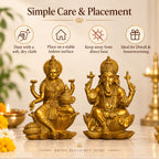 Antique Gold Laxmi Ganesh Idol Set of 2, Polyresin Murti, 7 Inch