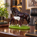 Horse Family Showpiece, Resin Horse and Foal Statue, 10 Inch