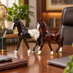 Maroon Horse Statue Showpiece Set of 2, Glossy Resin, 7 Inch