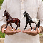 Maroon Horse Statue Showpiece Set of 2, Glossy Resin, 7 Inch
