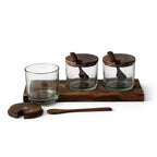 Wooden Spice Jar Set with Tray & Spoons | 3 Glass Spice Containers for Kitchen & Dining