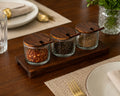 Wooden Spice Jar Set with Tray & Spoons | 3 Glass Spice Containers for Kitchen & Dining
