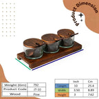 Wooden Spice Jar Set with Tray & Spoons | 3 Glass Spice Containers for Kitchen & Dining