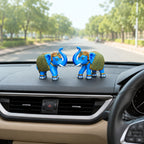 Blue Gold Mini Elephant Showpiece Pair, Car Dashboard, 3 Inch
