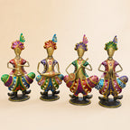 Gold Iron Rajasthani Musician Statue Showpiece Set of 4, 9 Inch