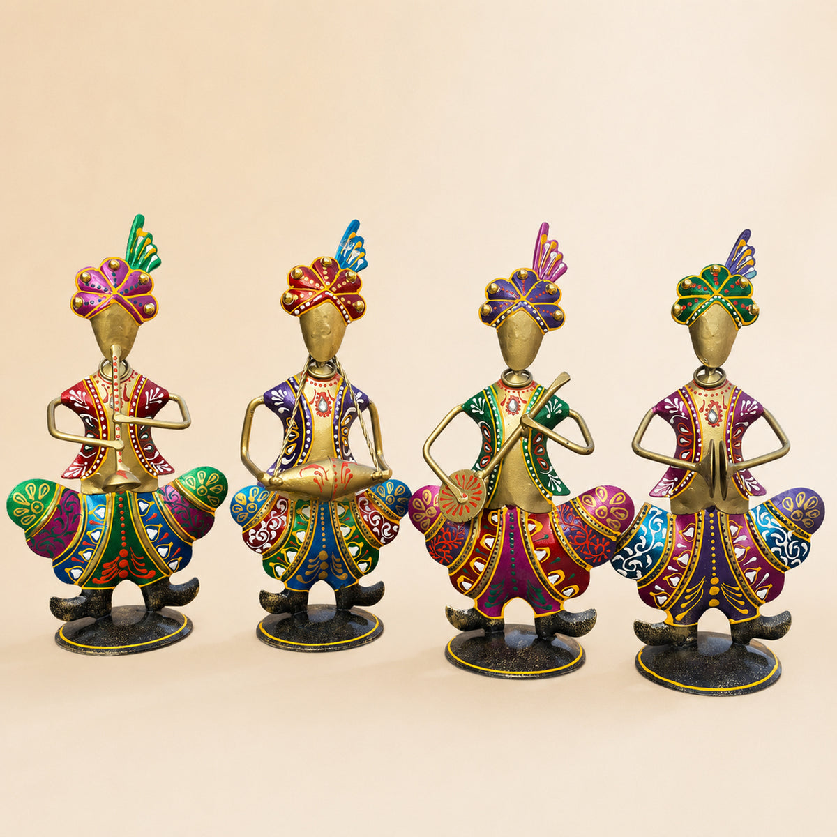 Gold Iron Rajasthani Musician Statue Showpiece Set of 4, 9 Inch
