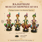 Gold Iron Rajasthani Musician Statue Showpiece Set of 4, 9 Inch