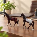 Maroon Horse Statue Showpiece Set of 2, Glossy Resin, 7 Inch