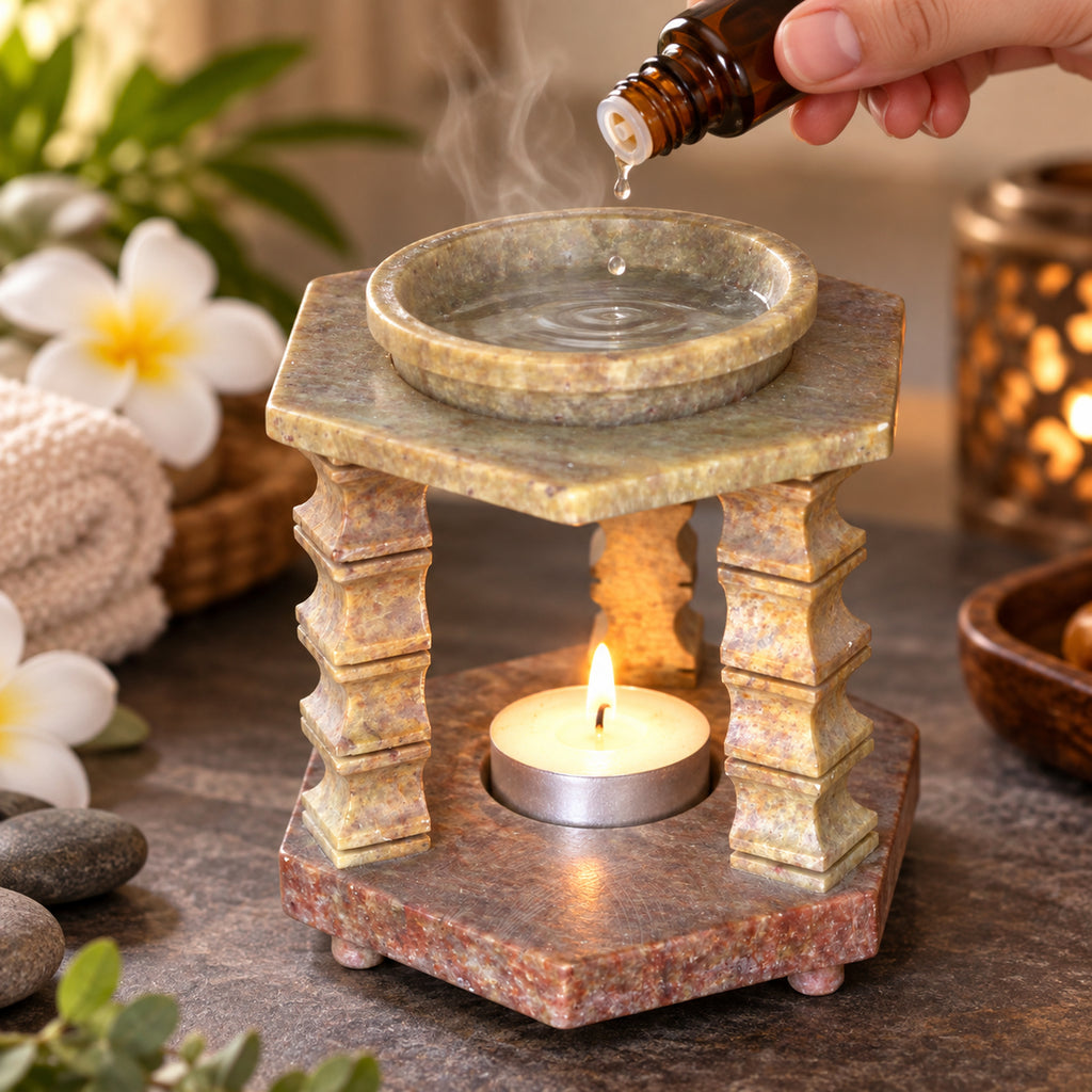 Soapstone Aroma Oil Burner, Tealight Diffuser, 4.5 Inch