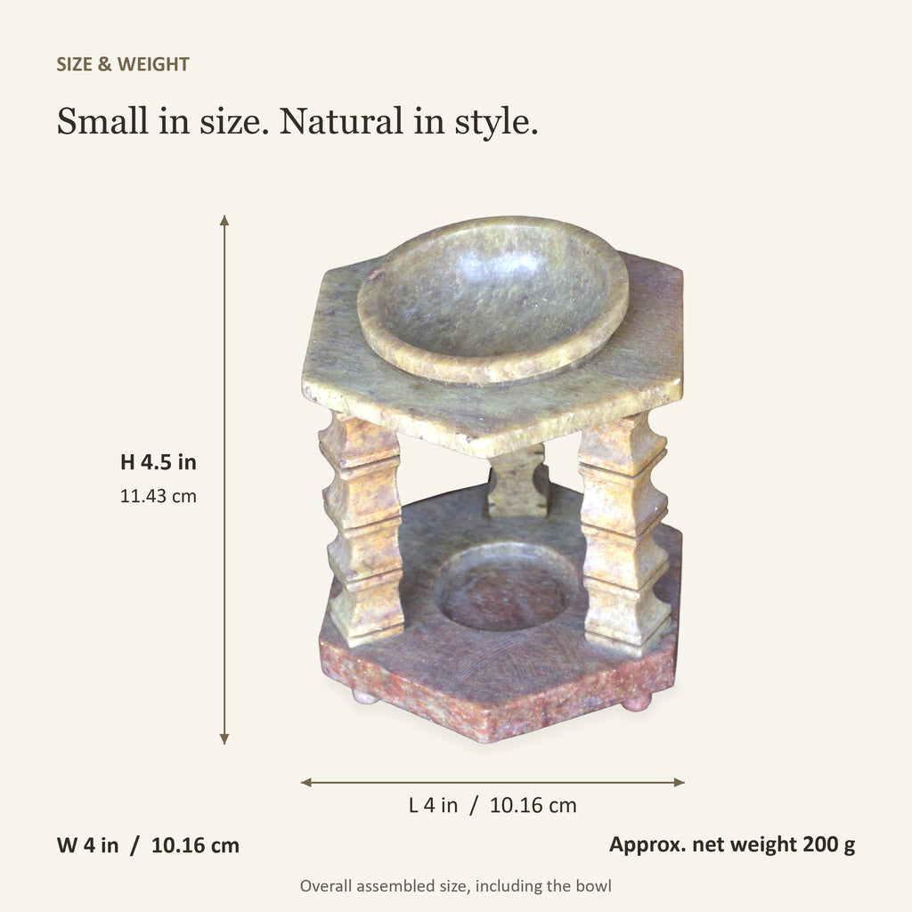 Soapstone Aroma Oil Burner, Tealight Diffuser, 4.5 Inch