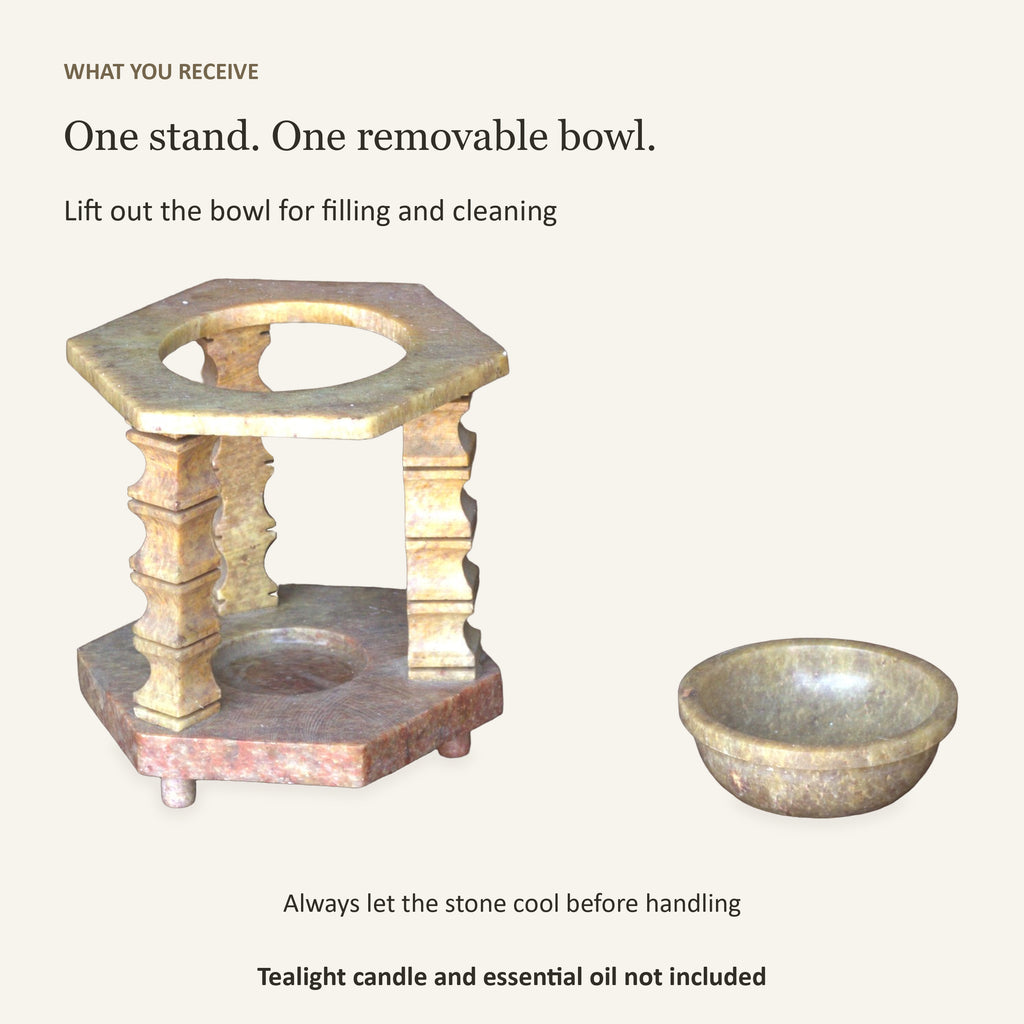 Soapstone Aroma Oil Burner, Tealight Diffuser, 4.5 Inch
