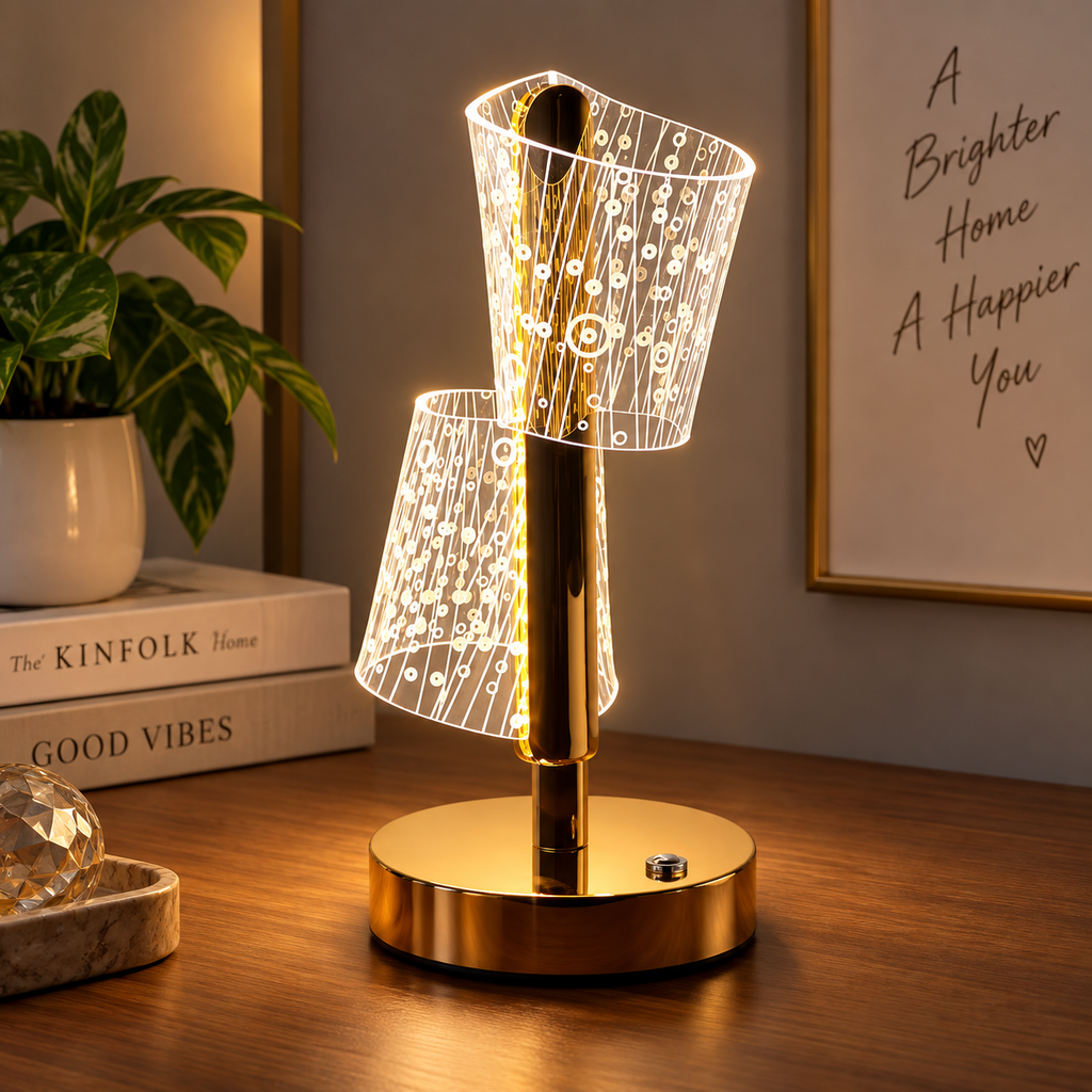 Crystal LED Double Shade Table Lamp – Elegant Home Lighting