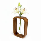 Premium Acacia Wood & Glass Flower Vase | Modern Table Decor for Home & Office