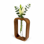 Premium Acacia Wood & Glass Flower Vase | Modern Table Decor for Home & Office