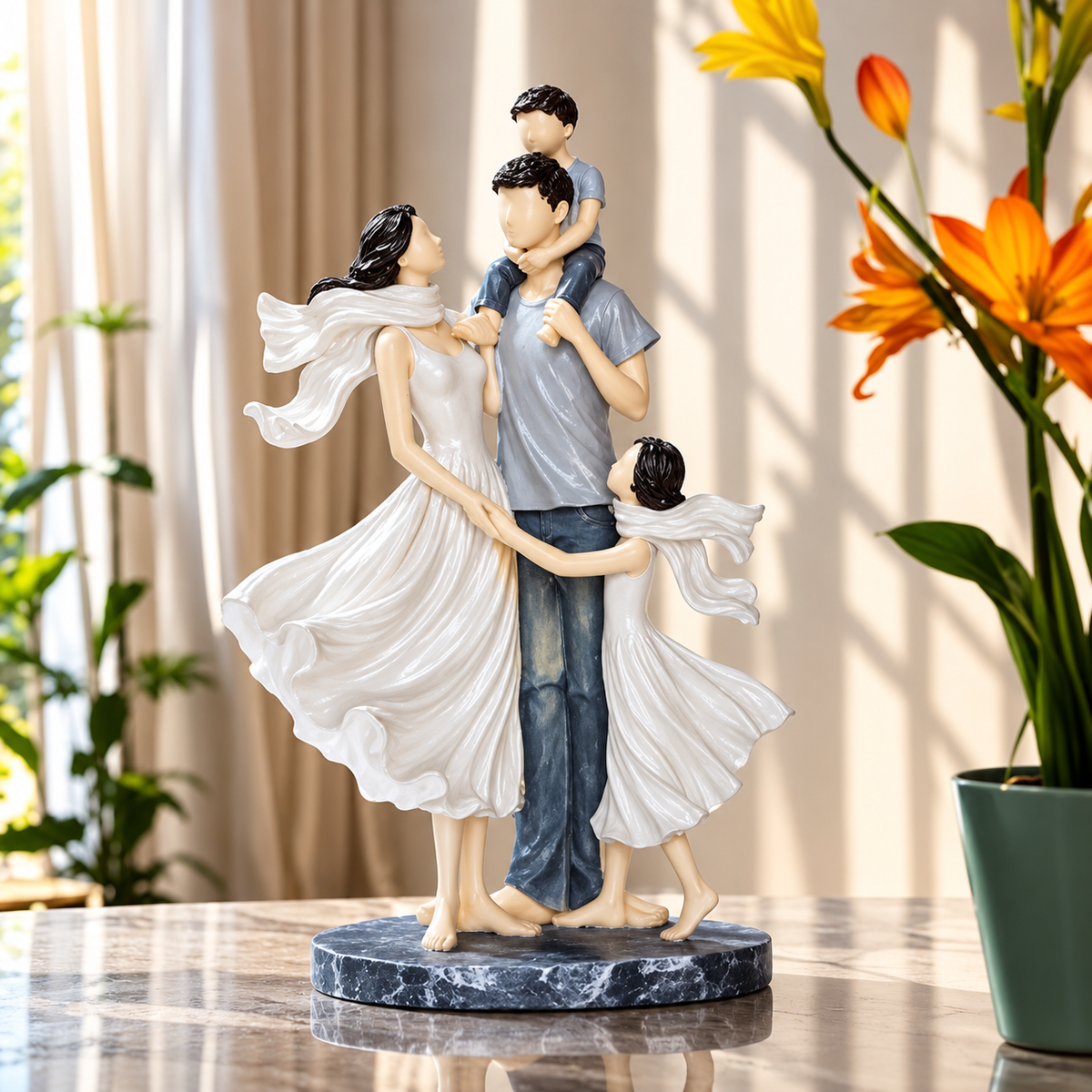 Elegant Family Couple Showpiece – Romantic Polyresin Statue for Home Décor & Anniversary Gift