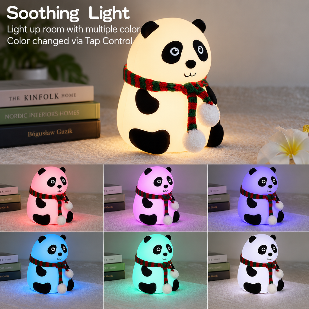 Panda Night Light – 7-Color Rechargeable Silicone LED Lamp for Kids